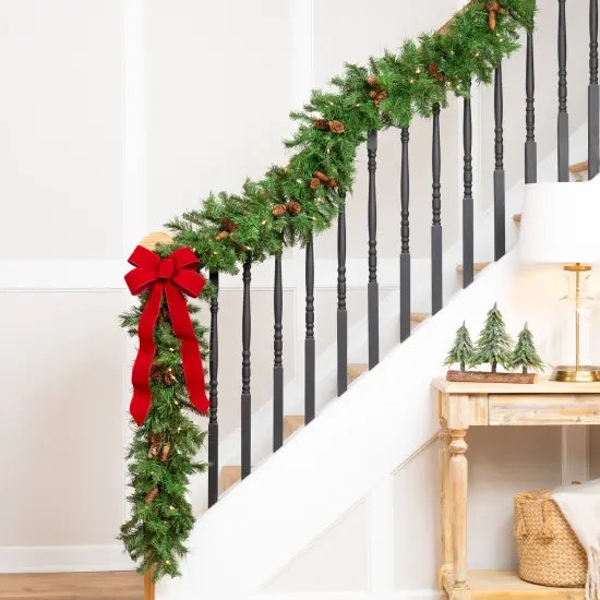 Northlight Pre-Lit Dakota Red Pine Artificial Christmas Garland - 9' x 12" - Clear AlwaysLit Lights Green {1}