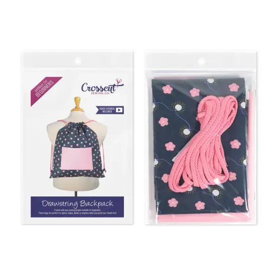 Crosscut Sewing Co.&reg; Drawstring Backpack Sewing Project Kit - Beginner Sewing Kit - Sewing Kit for Kids Navy floral {2}