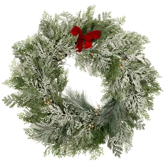 Northlight Real Touch&trade; Cedar and White Pine Artificial Christmas Wreath - 30" - Unlit Green {3}