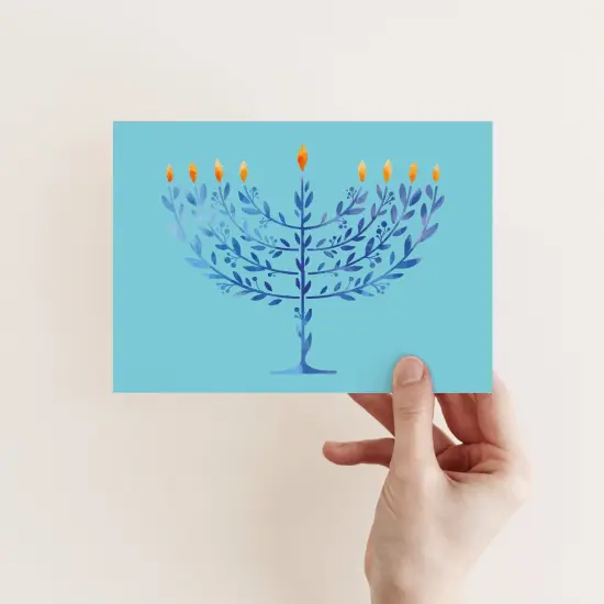Elegant Hanukkah Greeting Cards Boxed Set &ndash; 24 Holiday Notecards Featuring Menorah Tree Designs in Blue Tones, Perfect for Thoughtful Festive Wishes {2}