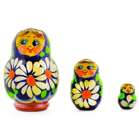 Set of 3 Daisy Flowers Miniature Wooden Nesting Dolls 2 Inches {1}
