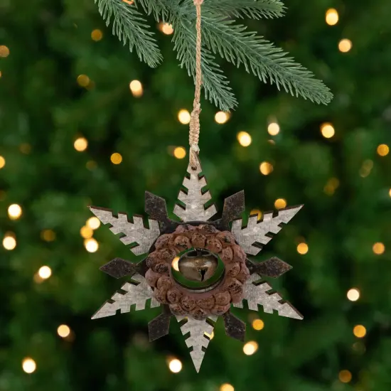 Northlight Snowflake with Jingle BellWooden Christmas Ornament - 6" - Brown and Beige {1}