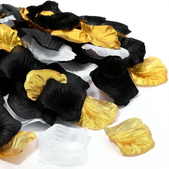 1,600 Pcs Artificial Fake Rose Flower Petals Decoration Flower Centerpieces for Valentines Day Tables Weddings Graduation Party Decor Supplies(Gold, White, Black) {1}