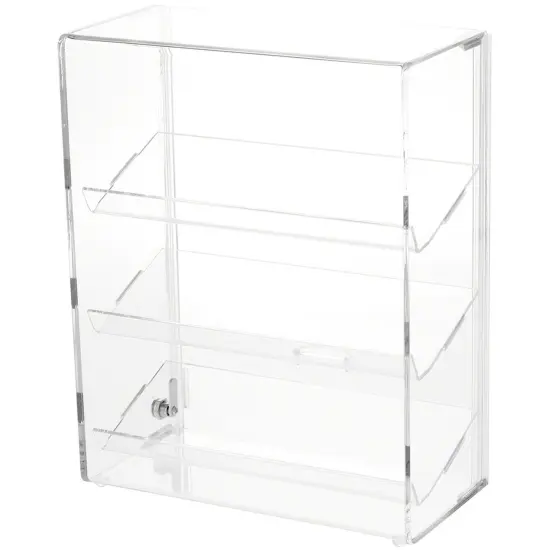 Plymor Clear Acrylic Locking Display Case with Sliding Back, 3 Angled Shelves {2}