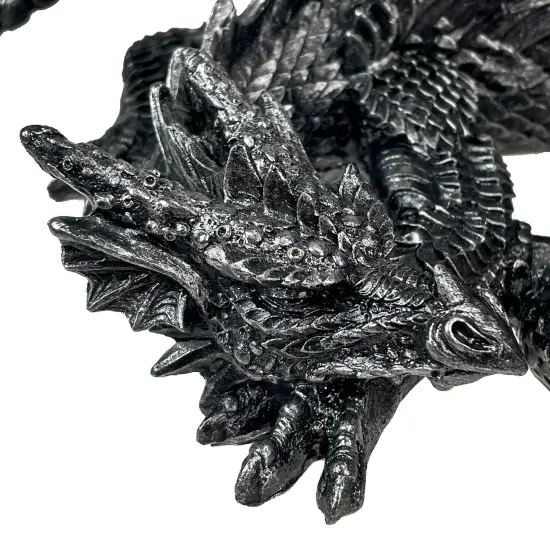 Somasaurus Metallic Black Gothic Sleeping Dragon Statue 12 in. {4}
