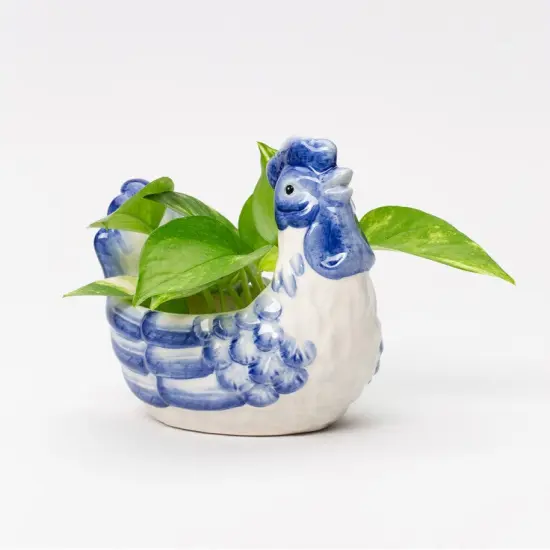 Ceramic Dutch Blue Rooster Planter, Farmhouse Decor, Gift for Her, Gift for Mom {2}