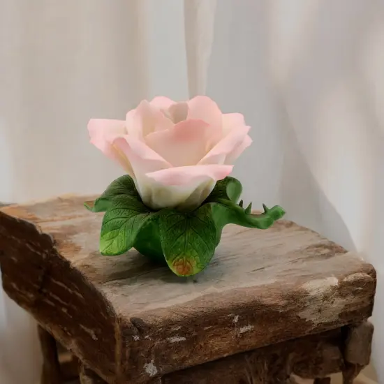 Ceramic Rose Flower on Leaf Nightlight, Home Decor, Gift for Her, Gift for Mom {1}