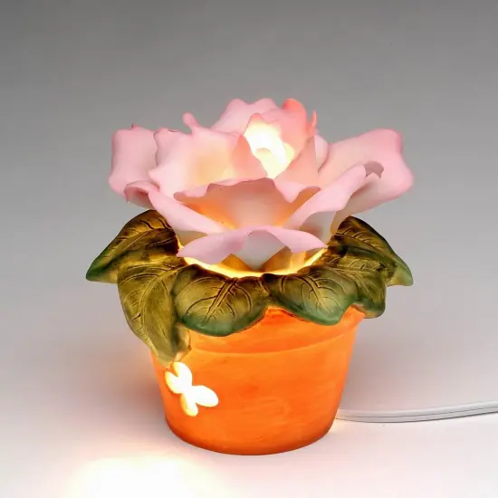 Ceramic Pink Rose in Pot Nightlight, Home Decor, Gift for Her, Gift for Mom, Romantic Decor {3}