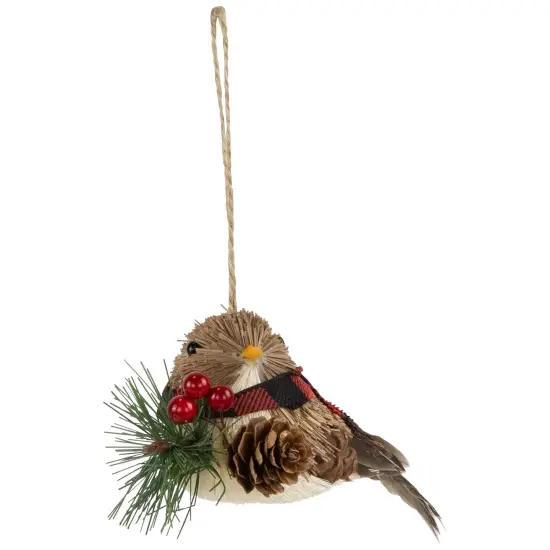Northlight Woodland Baby Bird with Plaid Winter Scarf Christmas Ornament - 5.5" Brown {4}