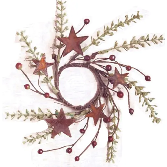Rosehip and Herb Candle Ring with Burgundy Berries Rusty Star Accents for Rustic and Farmhouse Decor {1}