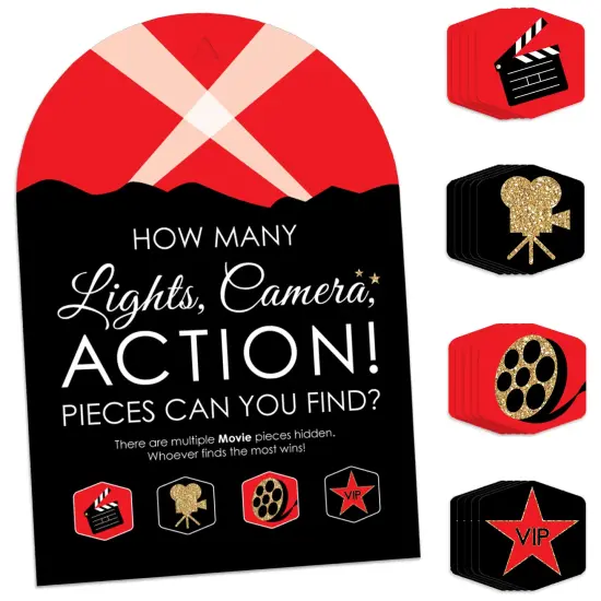 Big Dot of Happiness Red Carpet - Movie Night Party Scavenger Hunt - 1 Stand and 48 Game Pieces - Hide and Find Game {1}