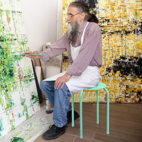 17.5 Inch Set of 6 Portable Plastic Stack Stools with Metal Frame Multicolor {6}