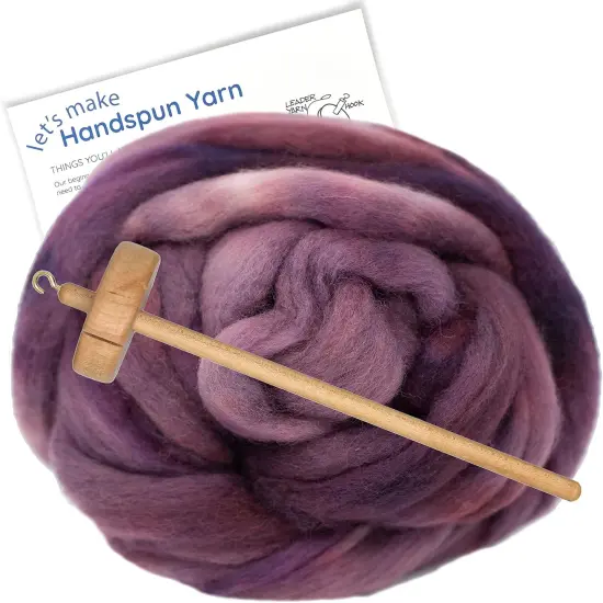 LEARN TO SPIN - Beginner's Spinning Kit with Hand Dyed BFL Roving, Drop Spindle & Printed Instructions w/ Video. Many Colors. Plum {1}