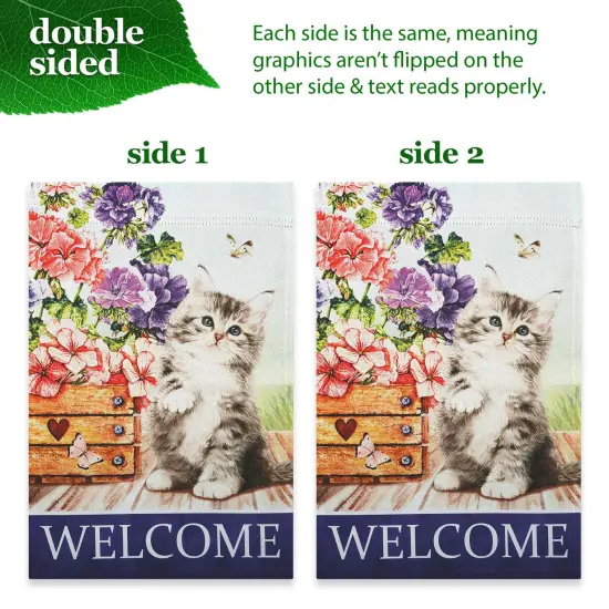 G128 Combo Pack: Garden Flag Stand 36x16IN & Garden Flag Welcome Kitten Flowers Printed 12x18IN Double Sided {5}