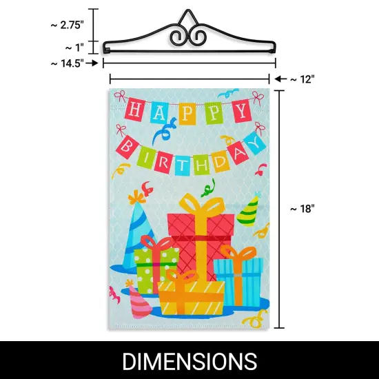 G128 Combo Pack Garden Flag Hanger 14IN & Garden Flag Happy Birthday Presents Printed 12x18IN Double Sided {2}