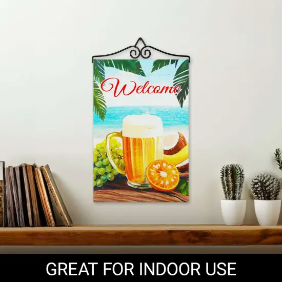 G128 Combo Pack Garden Flag Hanger 14IN & Garden Flag Welcome Beach Drink Printed 12x18IN Double Sided {5}