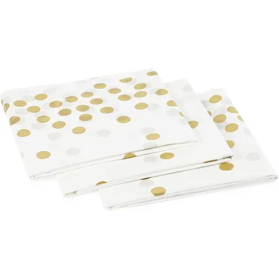 6 Pack Plastic White and Gold Tablecloth with Gold Polka Dot Confetti, Rectangular Party Table Covers (54 x 108 in, 6 Pack) Multicolor {5}