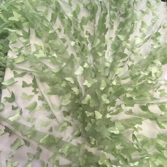 1 Yard Sage Green 3D Butterfly Stretch Mesh Fabric with Satin Appliqu&eacute;s for Dresses and Crafts 54 Inch Wide {4}