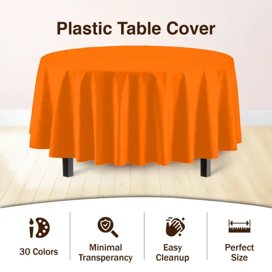Exquisite Disposable Round Plastic Tablecloths &ndash; 6 Pack 84" Disposable Table Cloths &ndash; Indoor/Outdoor Party Tablecloth &ndash; Round Plastic Table Cover for Events & Party Supplies Orange {2}
