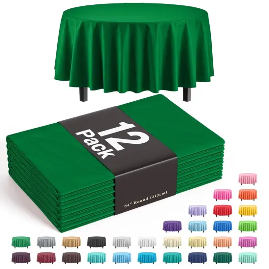 Exquisite Disposable Round Plastic Tablecloths &ndash; 12 Pack 84" Disposable Table Cloths &ndash; Indoor/Outdoor Party Tablecloth &ndash; Round Plastic Table Cover for Events & Party Supplies Emerald Green {1}