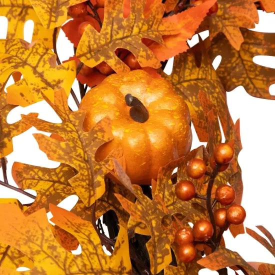 Northlight Autumn Leaves Pumpkins and Berries Artificial Fall Harvest Wreath - 22" Orange {7}