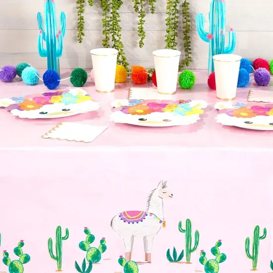 Pink Plastic Tablecloth for Llama Birthday Party (54 x 108 in, 3 Pack) {3}