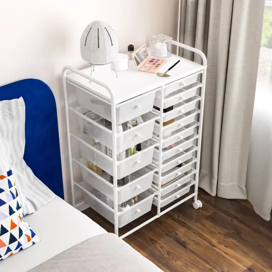Seville Classics 15-Drawer Organizer Cart, 25.2" W x 15.3" D x 38.2" H White {3}