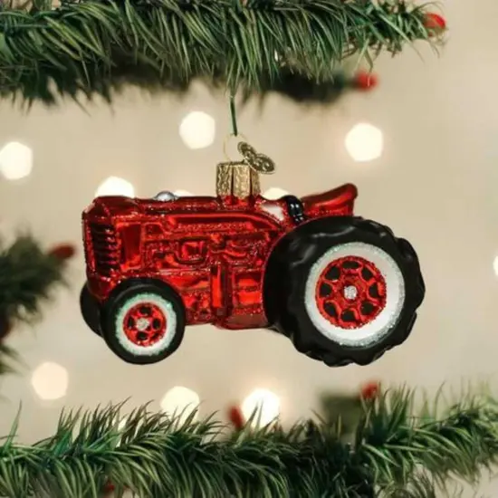 Old World Christmas 2.75 In Old Farm Tractor Christmas Tree Ornament , Equipment Plow Red {3}