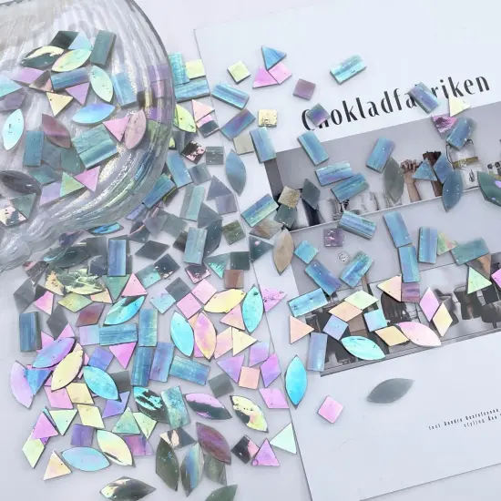 LITMIND Iridescent Ash Gray Stained Glass Mosaic Tiles for Crafts - 240 Pieces, 5 Shapes Mixed (Rectangle, Triangle, Rhombus, Square, Leaf) - Ideal for Mosaic Making Projects and Beginners {2}