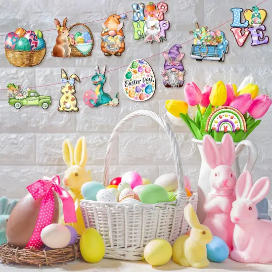24 Wooden Hanging Ornaments, Hanging Decor for Tree, Happy Easter Egg Gnome Bunny Wooden Craft Spring Party Supplies Home Decor {4}