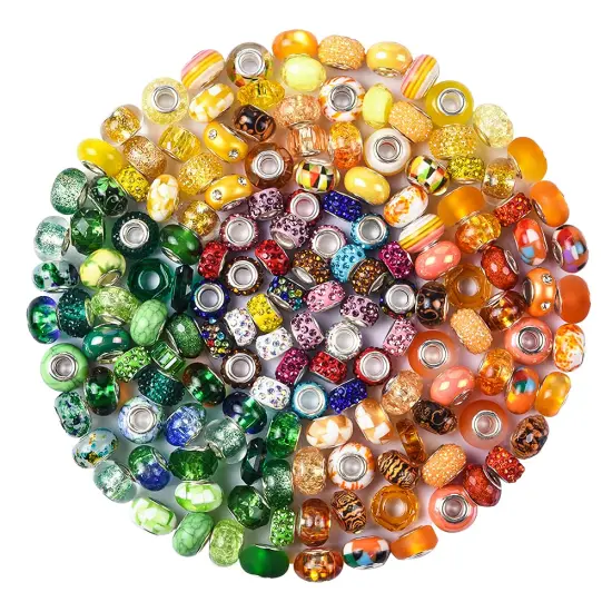 Aipridy Assortment European Large Hole Beads Spacer Beads Rhinestone Craft Beads for DIY Charms Bracelet Jewelry Making (Green-Orange-Lemon) {1}