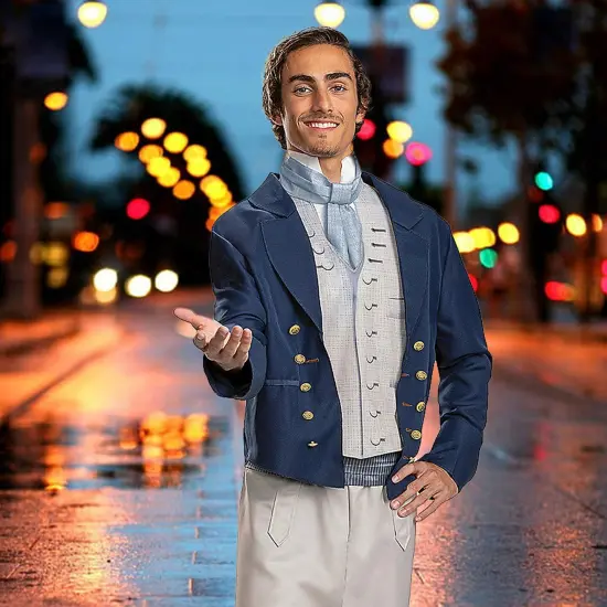 Deluxe Prince Eric Costume with Navy Jacket and Blue Cravat 100% Polyester {2}