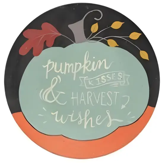 Multicolor Wood Fall Plate with Teal Pumpkin Design and Quotes 2 Asstd. {2}