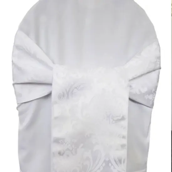 10 Pieces Classic White Floral Damask Jacquard Chair Sashes 7.5 x 108 Inches {3}