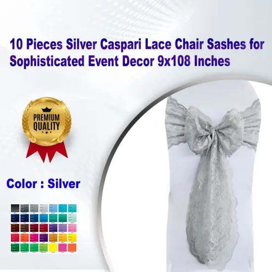 10 Pieces Silver Caspari Lace Chair Sashes for Sophisticated Event Decor 9x108 Inches {1}