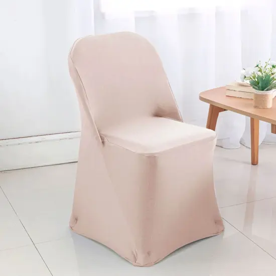 1 Piece Blush Pink or Rose Gold Stretch Spandex Chair Cover for Elegant Folding Seating {3}