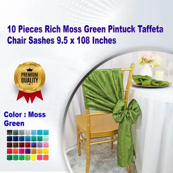 10 Pieces Classic Navy Blue Pintuck Taffeta Chair Sashes 9.5 x 108 Inches {1}