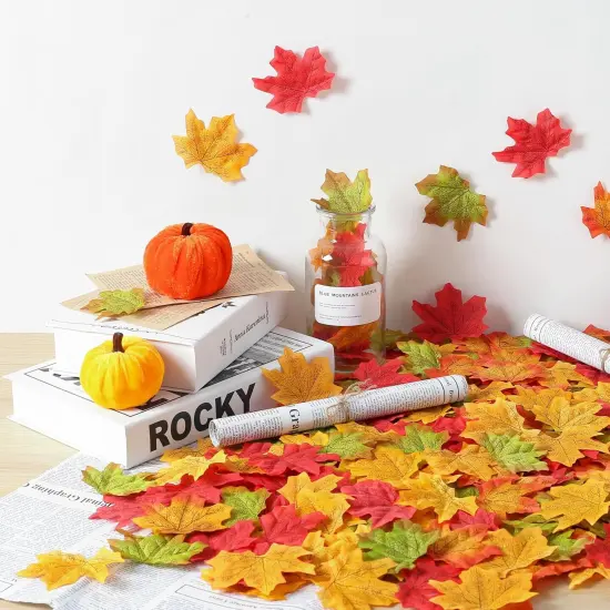 400PC Fake Fall Leaves Autumn Fall Decor Maple Leaf,4 Colors {3}