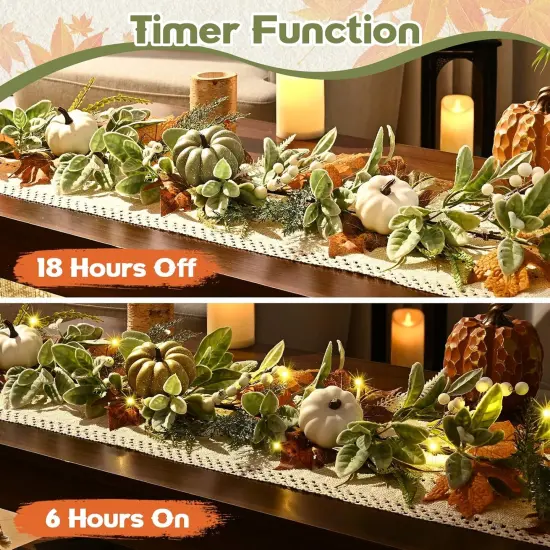 6 Ft Fall Autumn Garland with Lights - Green {3}