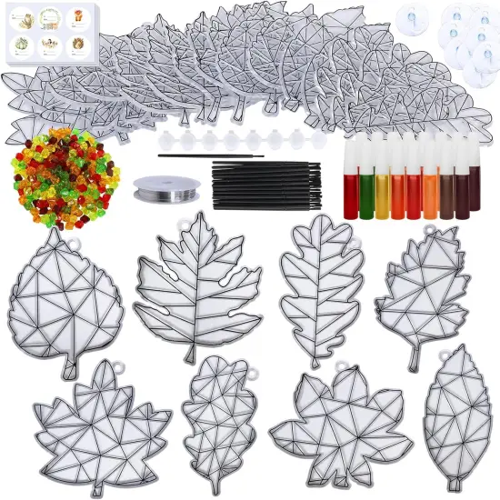 24 Sets Fall Leaf Suncatchers Ornaments Decorations DIY {1}