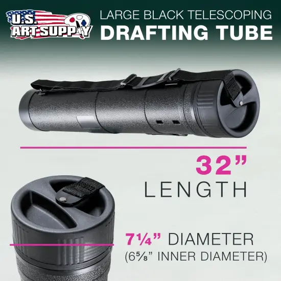 X-Large Poster Tube - Telescoping Adjustable 32" to 52" - Durable 7-1/4" Diameter Storage Tube - Art Poster Carrier Holder & Blueprint Storage Drafting Tube Travel & Protection {2}