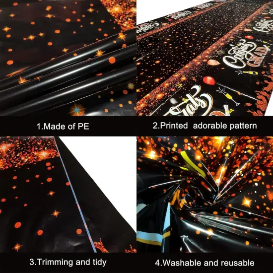 Orange and Black Graduation Tablecloth - XtraLarge 108x54 Inch, Pack of 3 | Congrats Grad Tablecloth for Graduation Decorations 2025 | Orange and Black Graduation Decorations Class of 2025 {1}