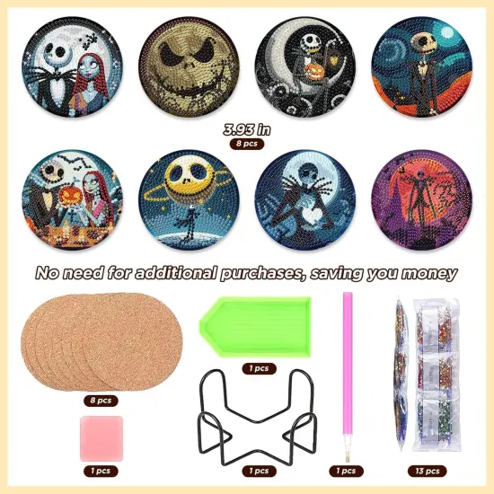 8 Pcs Halloween Diamond Painting Coasters Kits {2}