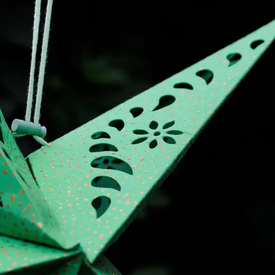 In the Breeze 9178 &mdash; Green Paper Star Lantern &mdash; Hanging Party and Home D&eacute;cor with Painted Gold Accents &mdash; Handmade, Dyed Paper {3}