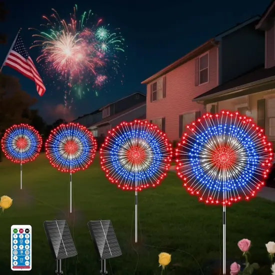4th of July Decorations Fireworks Solar Lights Outdoor 4 Pack {1}