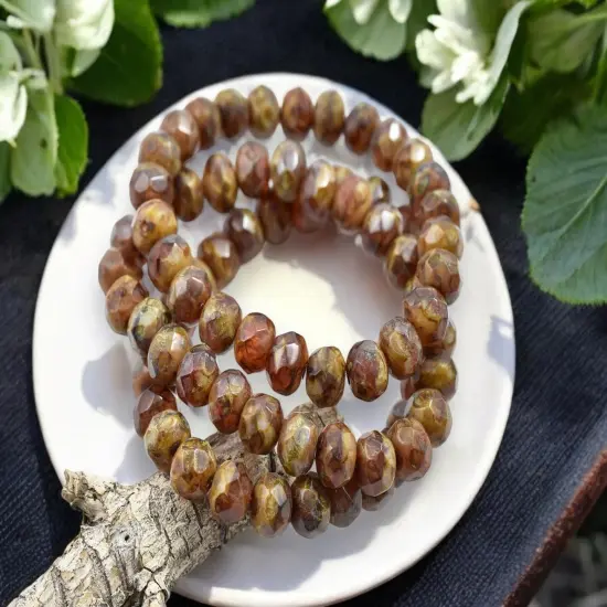 *25* 6x8mm Blended Red Ivory Picasso Fire Polished Rondelle Beads {5}