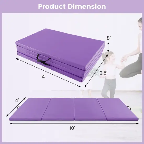 4-Panel PU Leather Folding Exercise Mat with Carrying Handles and Hook and Loop Fasteners Purple {4}