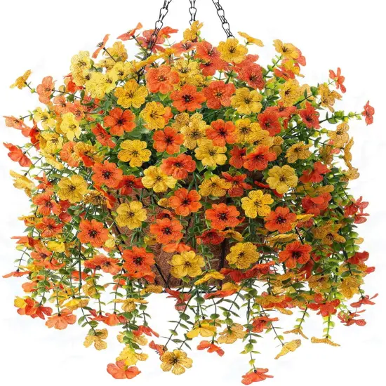 Artificial Fall Hanging Flowers with Basket - Yellow Orange {1}