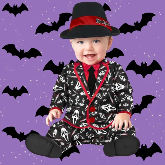 Eye Catching Toddler Ghost Face Party Suit Costume with Hat and Diaper Snaps {2}