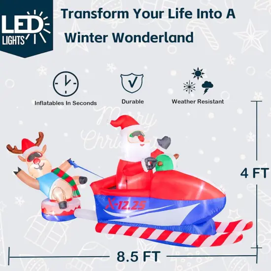 Christmas Inflatables Reindeer Sleigh - 8.5FT Christmas Blow Up Santa and Reindeer On Snowmobile with LED Lighted Yard Decorations for Indoor Outdoor Xmas Holiday Garden Lawn Decor {4}